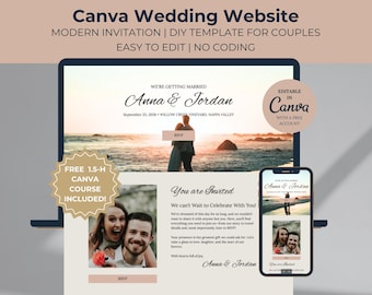 Wedding Website Template Canva Digital Wedding Invitation Modern Online RSVP Customizable Save The Date Site