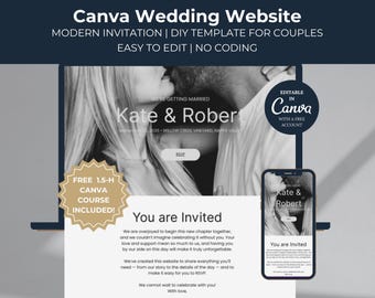 Wedding Website Template Canva Modern Wedding Invitation Site DIY Online RSVP Page For Couples