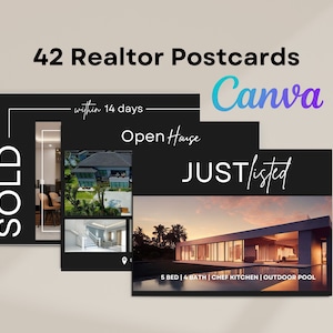 42 ansichtkaarten voor luxe makelaars Canva-marketingsjablonen voor makelaars Zwart-witpostkaarten Flyers voor makelaars