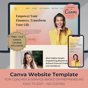 Canvaウェブサイトテンプレート ファイナンシャルコーチテンプレート Canvaコーチングホームページ ライフコーチセールスページ ワンページウェブサイト オンラインコースランディングページ
