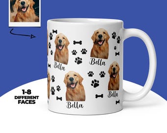 Aangepaste hondenmok, gepersonaliseerde hondenmok, hondenfotomok, hondenmok gezicht, hondenliefhebber cadeau, hond moeder cadeau, hond vader cadeau, aangepaste huisdier foto mok
