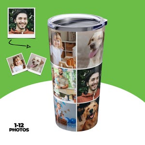 Custom Photo Collage Tumbler, Personalized Photos Tumbler With Text, Customized Travel Mug, Personalized Gift, Gift For Dad, Gift For Mom