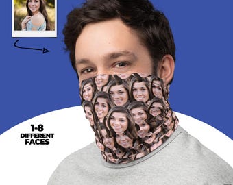 Personalisiertes Halstuch, personalisiertes Halswärmer, lustiges Geschenk, lustiges Geschenk, Kopfbedeckung für ihn oder sie, Foto Gesichtsmaske Bandana