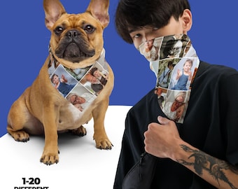 Bandana con collage di foto personalizzato, sciarpa personalizzata con foto, ricordo commemorativo per cani.