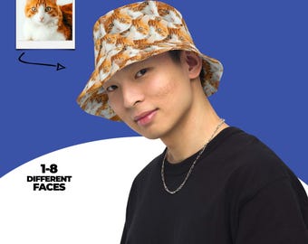 Cappello da pescatore reversibile personalizzato con faccia di gatto, cappello personalizzato con foto di animali domestici, cappello con foto di gatto, regalo per amanti dei gatti, cappello estivo per mamma e papà di gatti, cappello divertente