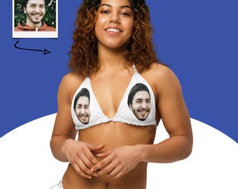 Top bikini personalizzato con foto, costume da bagno personalizzato con foto, abbigliamento da spiaggia divertente, top originale, addio al nubilato, regalo per lei, bikini con foto