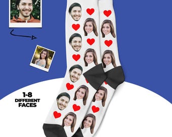 Calzini personalizzati con il viso, Calzini personalizzati con l'amore, Calzini con cuori, Regalo per lui, Calzini per lei, San Valentino, Regalo per il marito, Regalo per la moglie