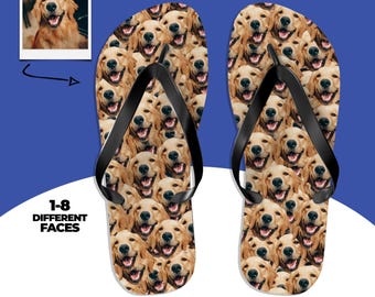 Personalized Dog Face Flip Flops, Gift For Pet Lovers, Custom Dog Mom Sandals, Funny Animal Photo Summer Beach Footwear, Custom Flip Flops