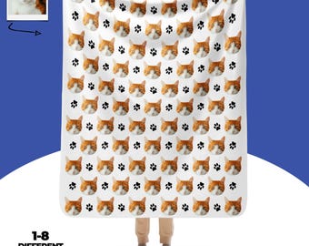 Custom Cat Photo Blanket, Cat Name Blanket, Personalized Cat Portrait Throw, Cat Mom Gift, Cat Lover Gift, Custom Pet Blanket