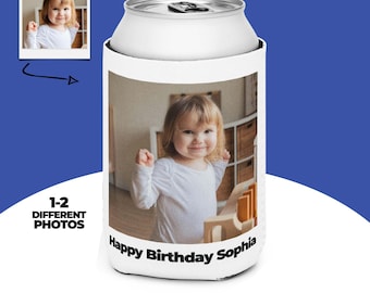 Personalized Photo Can Cooler, Custom Birthday Party Favor, 30th 40th 50th Milestone Drink Sleeve, Funny Picture Beverage Holder