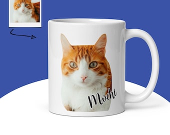 Personalized Cat Photo Mug, Custom Cat Face Coffee Mug, Pet Portrait Mug, Cat Mom Cat Dad Gift, Custom Pet Mug, Cat Lover Gift