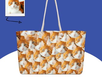 Borsa da weekend personalizzata con faccia di gatto, borsa da weekend con faccia di gatto, regalo per amanti dei gatti, regalo personalizzato, mamma gatto, papà gatto, borsa tote con foto di animali domestici