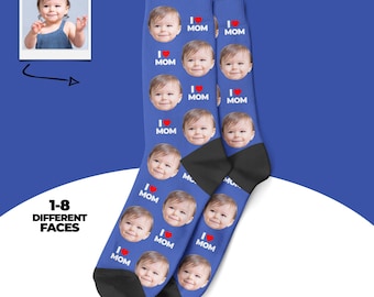 Calzini personalizzati "I Love Mom", calzini con foto personalizzata, calzini per la nonna, regalo per la festa della mamma, regalo per la figlia, calzini con faccine originali