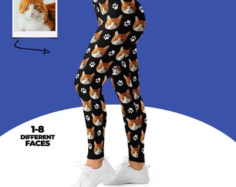 Leggings personalizzati con la faccia del tuo animale domestico, pantaloni personalizzati con foto di gatto, regalo per donna