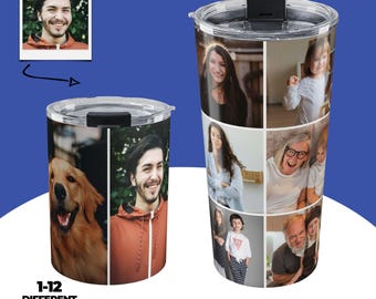 Bicchiere personalizzato con collage di foto, tazza da viaggio personalizzata con i volti della famiglia