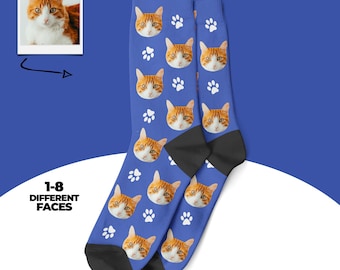 Custom Cat Face Socks, Personalized Cat Socks, Custom Cat Photo Socks, Funny Cat Gift, Cat Lover Socks, Cat Mom Gift, Cat Dad Gift