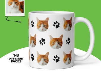 Taza personalizada con cara de gato, taza con foto de gato, taza para amantes de los gatos, taza para mamá gata, regalo para papá gata, taza personalizada para mascota, taza con foto para amantes de los gatos
