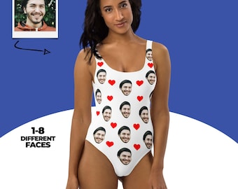 Benutzerdefiniertes Gesicht Badeanzug, personalisierte Foto einteiliger Badeanzug, lustige Bademode Geschenk für sie, Bachelorette Party Strandgeschenk