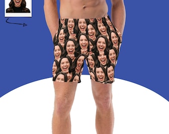 Costume da bagno personalizzato con faccine, pantaloncini da spiaggia personalizzati con foto, costume da bagno con stampa integrale di faccine divertenti, regalo originale per lui