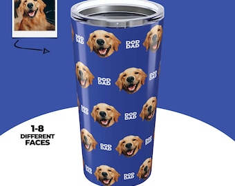 Custom Dog Dad Tumbler, Personalized Pet Photo Tumbler, Dog Face Mug, Pet Portrait Cup, Dog Lover Gift Dog Mom