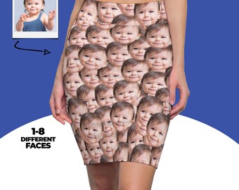 Gonna a tubino da donna a vita media con faccine di bambino personalizzate, gonna personalizzata con foto del bambino, gonna con faccina personalizzata, regalo divertente per lei, gonna con foto del bambino
