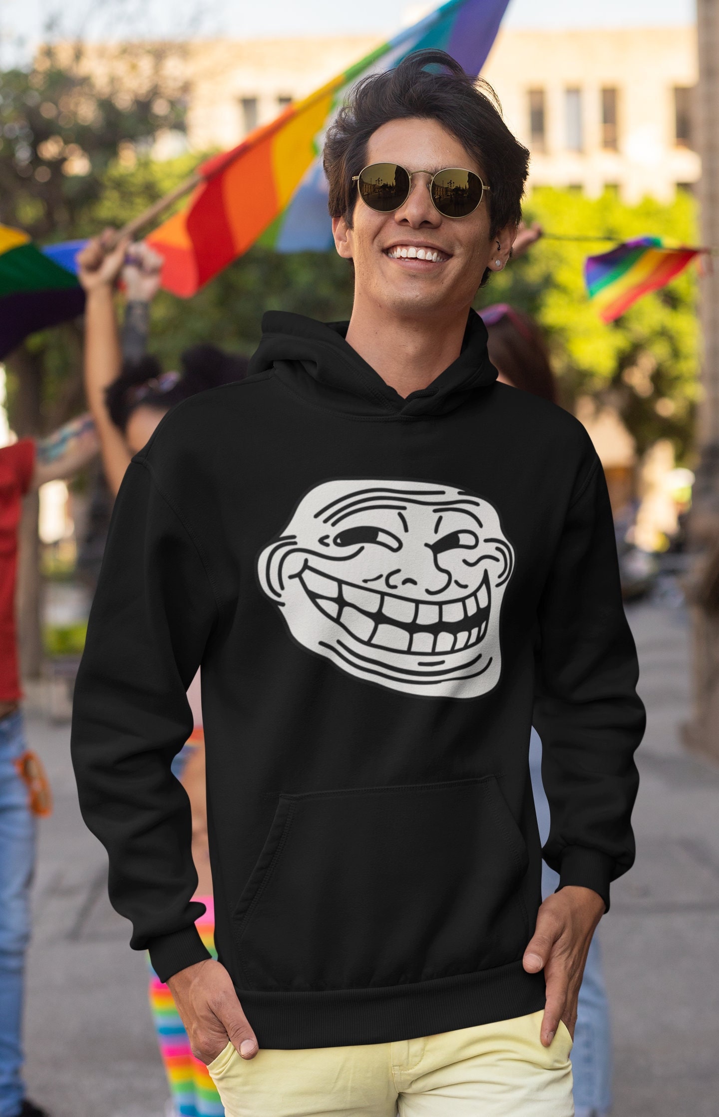 Troll Face Thug Life Sunglasses Funny Meme Youth Crewneck T Shirts Boy or  Girl