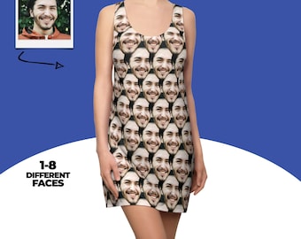 Benutzerdefinierte Gesichter Damen Racerback Kleid, Kleid für Partys, personalisiertes Geschenk, Foto Kleid, Geschenk für sie