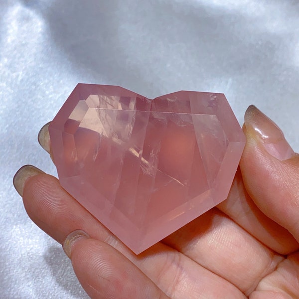 Cute 2 inches natural rose quartz heart dark pink rose quartz heart faceted heart crystal healing crystal gifts