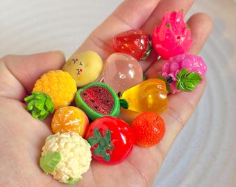Resin Fruit & Veggie Beads Mix Kit, Kawaii Food Charms, DIY Bracelet Supplies