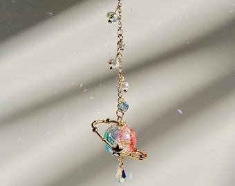 Astral Bloom Car Hanging, 14k Gold, Swarovski Crystal Charm, Rearview Mirror Decor