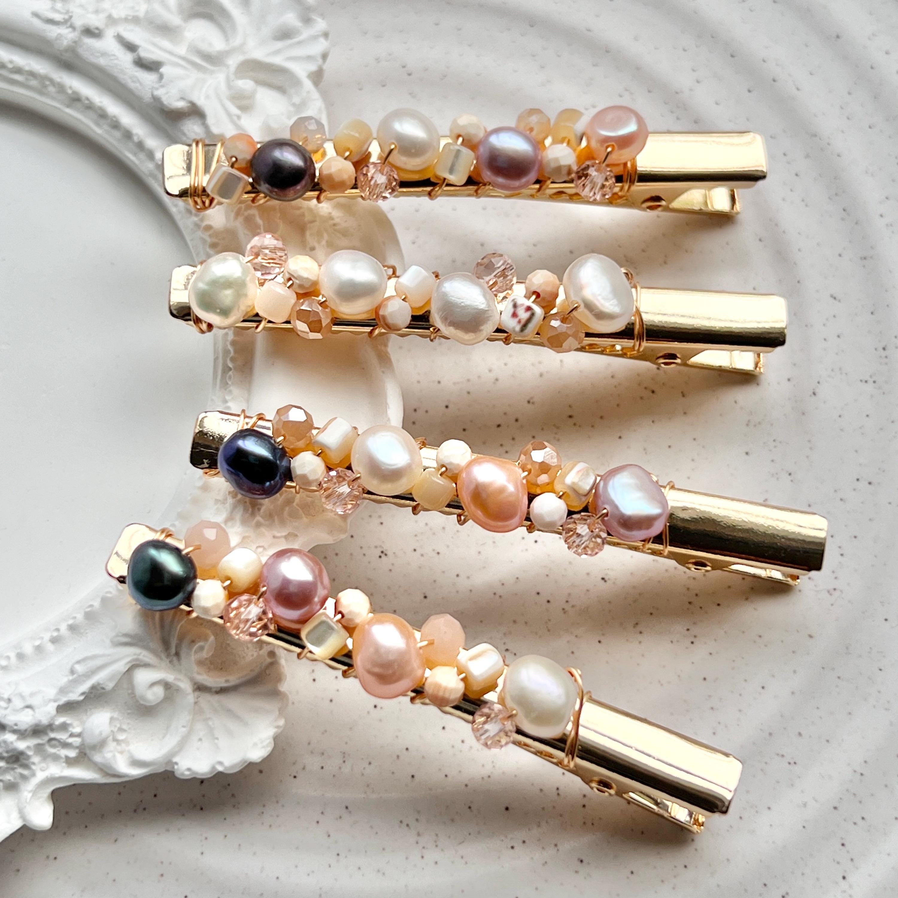 Handmade Freshwater Unicorn ? Pearl Hair Clip Tristan Aqua Lavender Gold Unicorn Horn for Horse Pony Clip  main image 3