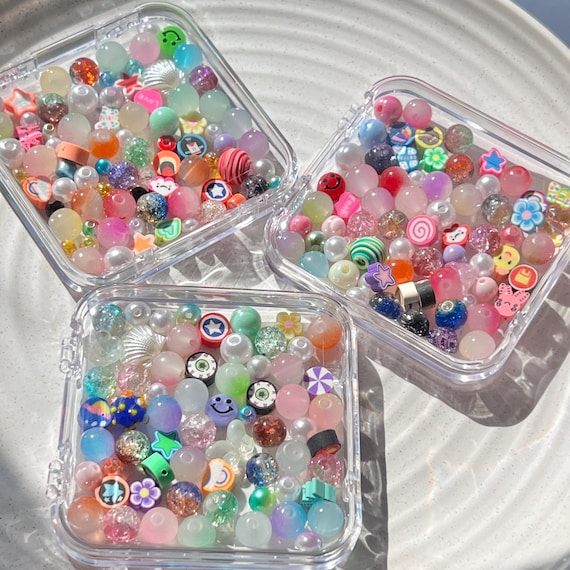 DIY Bracelet Kit:  50g+ Assorted Beads, Elastic String - Craft 3 Bracelets