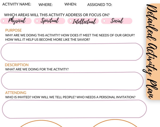 LDS Youth Activity Planning Sheet Etsy
