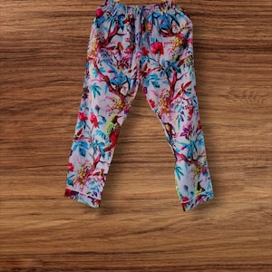 Grey Bird Print Harem Pants: Women&#39;s Lightweight Summer Trousers