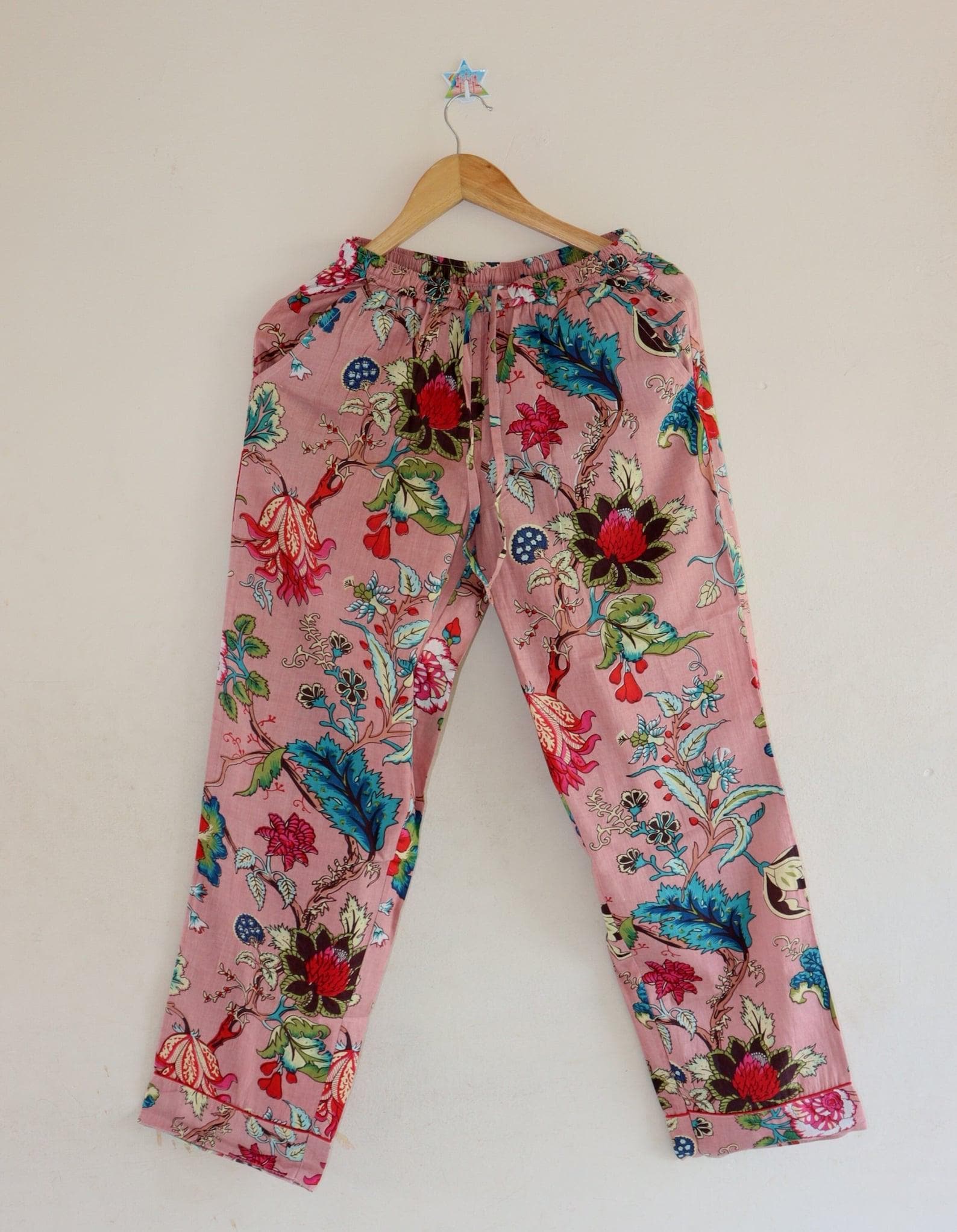Indian Block Print Cotton Harem Pants: Boho Floral Lounge Trousers
