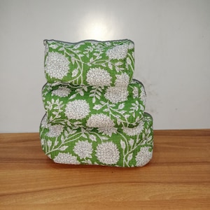 Nuove borse da toeletta con stampa a blocchi a mano, borsa per il trucco in cotone, borsa per cosmetici trapuntata, borsa con stampa a blocchi, borsa per il trucco floreale, borsa per il trucco da donna - spedizione gratuita