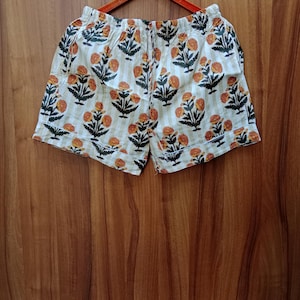 Floral Print Cotton Shorts: Handmade Indian Block Print, Comfy Lounge Wear