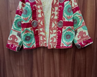Handwork Embroidery Suzani Jacket: Kantha Quilt Cotton Kimono
