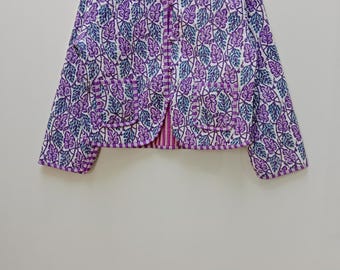 Indian Handade Floral Cotton Quilted Jacket, Reversible Block