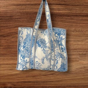 Block Printed Cotton Quilted Tote Bag: Indian Handmade Shopping Bag