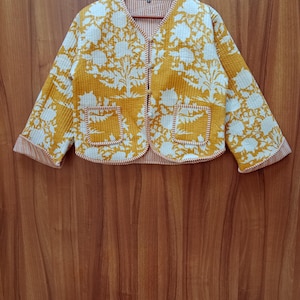 Veste de mode réversible matelassée en coton imprimé bloc Floral kantha femmes filles veste hiver été boho long manteau court sac boho