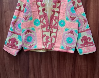 Embroidered Suzani Kimono Jacket: Boho Uzbek Robe Coat