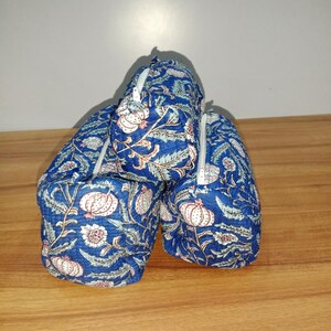 Set di 3 borse da toeletta trapuntate in cotone, borsa per il trucco in cotone, borsa per cosmetici trapuntata, borsa con stampa a blocchi, borsa per il trucco floreale, borsa per il trucco da donna