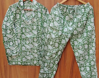 Handmade Cotton Pajama Set: Floral Print Women's PJs set