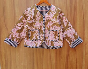 Cotton Quilted Indian Handmade jungle print Jackets, Coats, Boho ,Quilted Womens Jacket.
