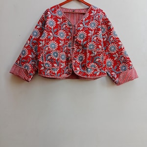 Block Printed Cotton Quilted Jacket: Handmade Boho Kimono