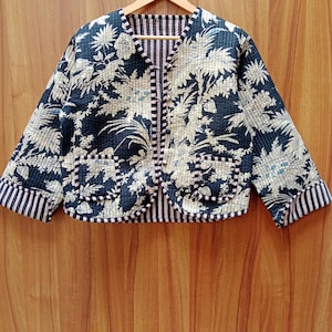 Boho Quilted Cotton Jacket: Reversible Floral Kimono, Handmade