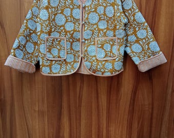 Handmade Block Print Quilted Cotton Jacket: Boho Kimono