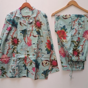 Cotton Pajama Set: Indian Block Print Ladies Night Suit