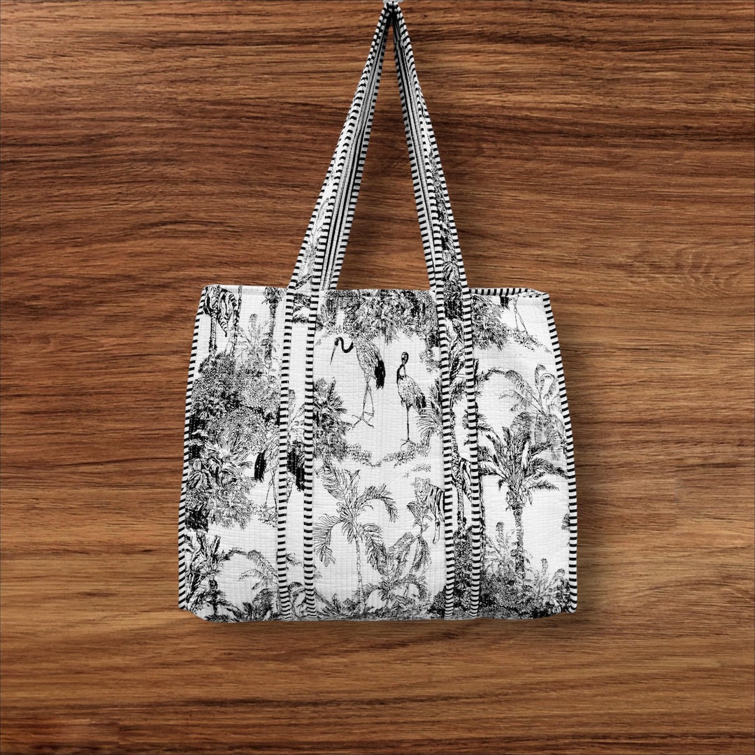 花柄ジャングルプリントキルティングトートバッグ：ハンドメイド